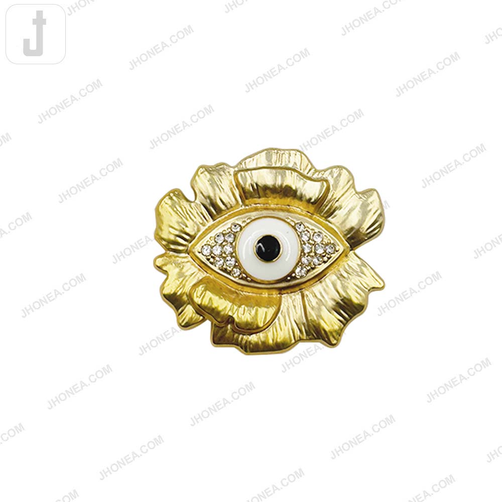 Luxury Matte Gold Evil Eye Metal Button with Diamond Accents