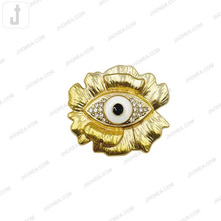 Luxury Matte Gold Evil Eye Metal Button with Diamond Accents