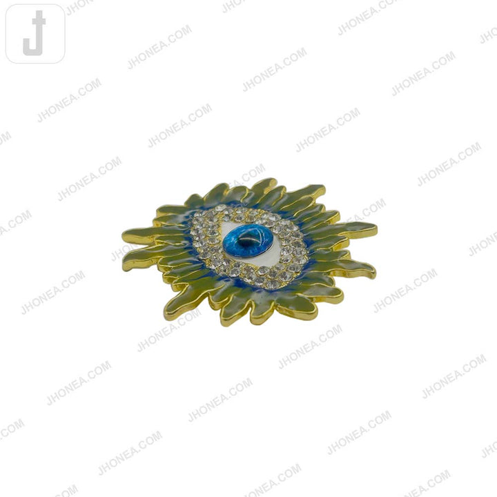 Artistic Gold Finish Blue Eye Enamel Brooch Pin