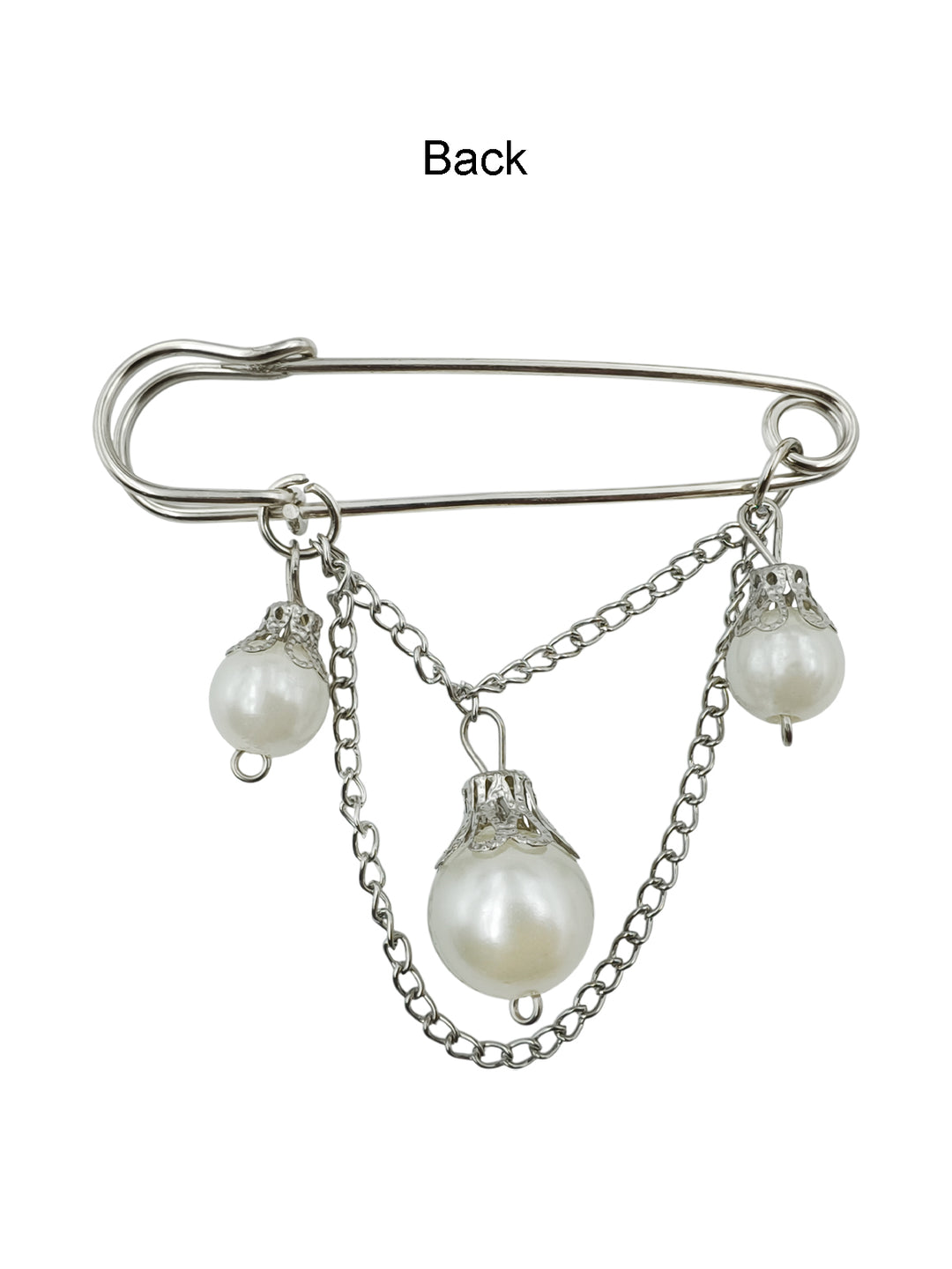 Elegant Silver Finish Pearl Drop Chain Brooch Pin
