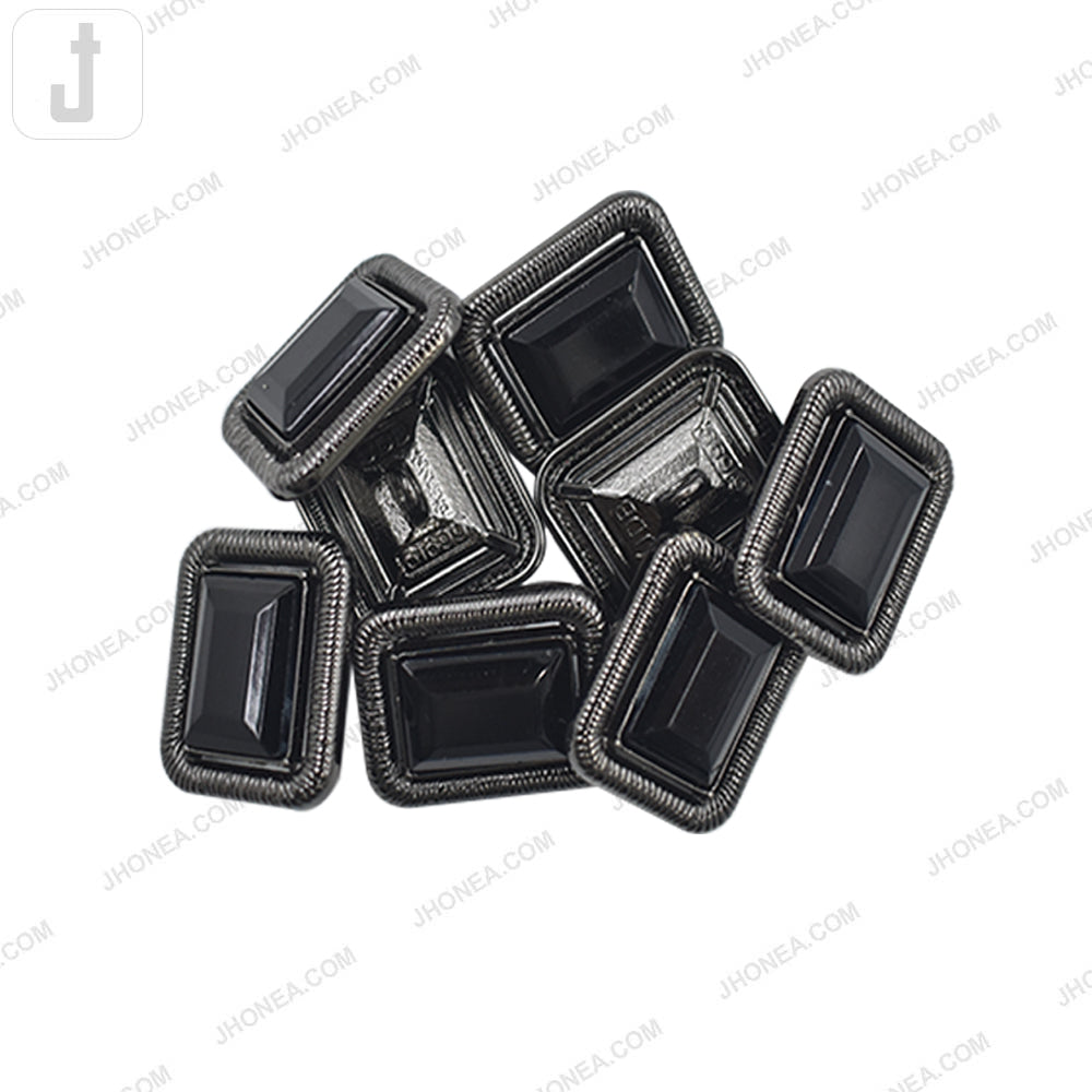 Gunmetal with Black Designer Rectangle Shape Diamond Accent Loop Metal Buttons