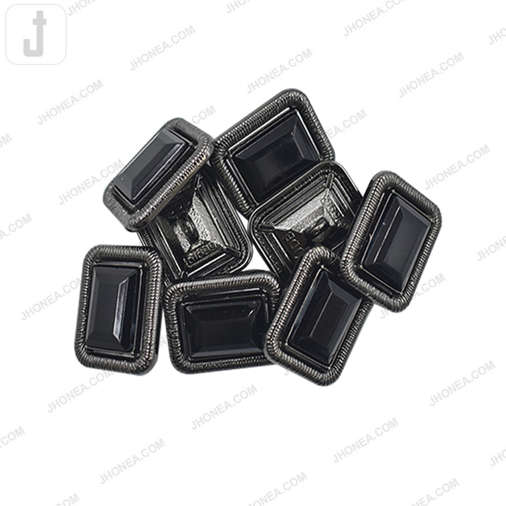 Gunmetal with Black Designer Rectangle Shape Diamond Accent Loop Metal Buttons