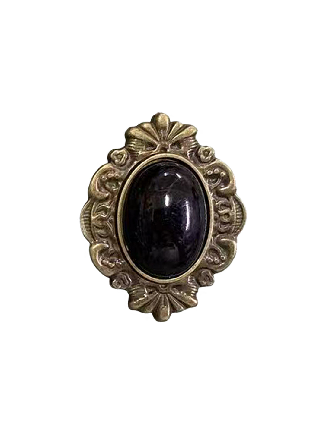 Vintage Antique Brass Engraved Frame with Black Beaded Brooch Pin