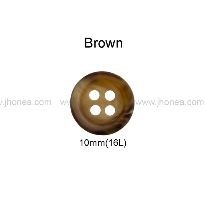 Brown  10mm (16L) Round 4-Hole Buttons for Men/Women/Kids Clothing