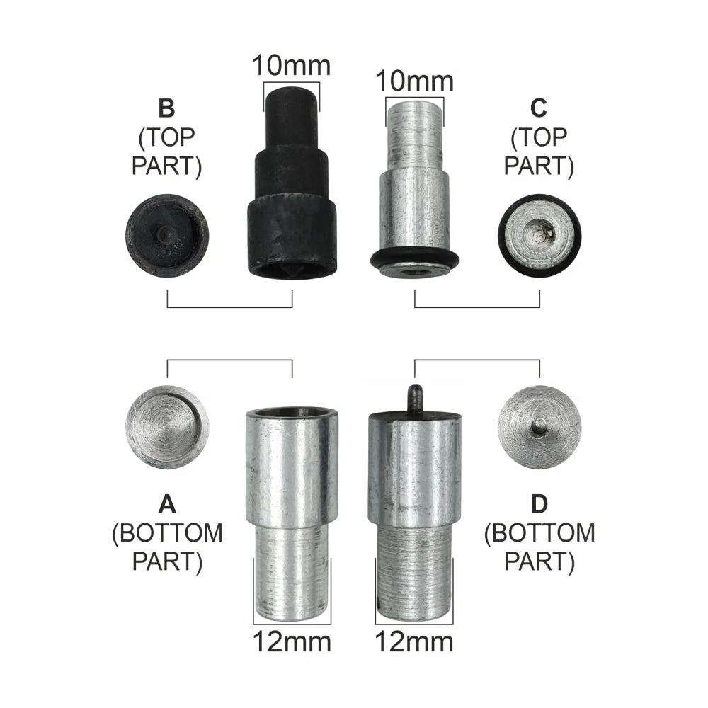 4-Part Snap Button Die Mold Set for Flat Surface Buttons
