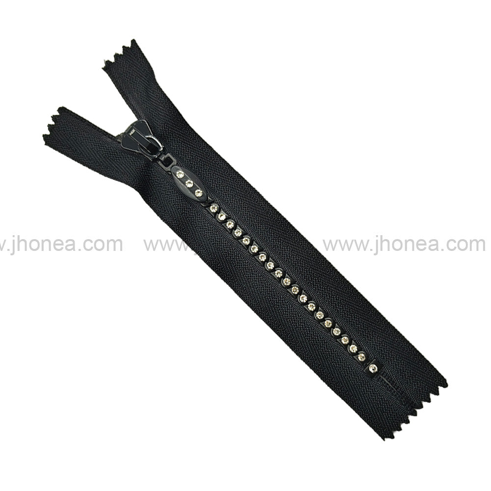 #4 Number Decorative Fancy Closed End Zipper with Diamond Embellished Teeth