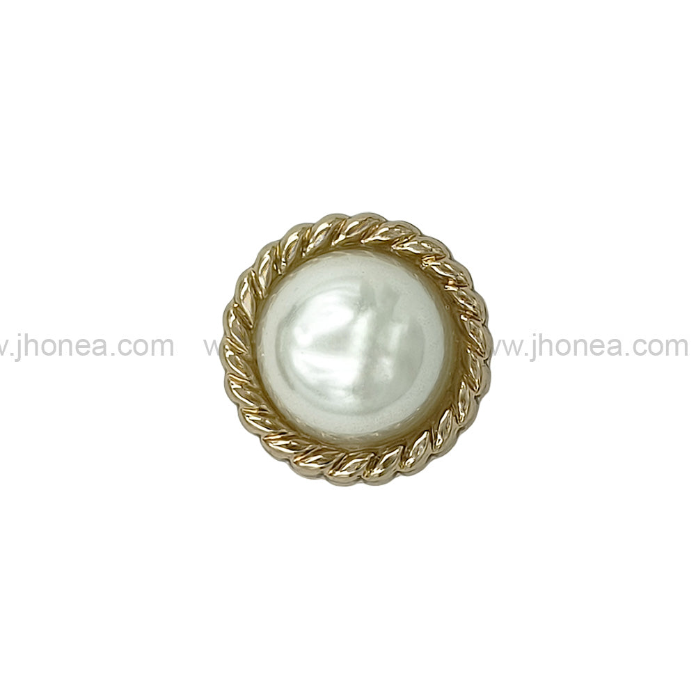 Shiny Gold Round Shape Engraved Rim Pearl Metal Button