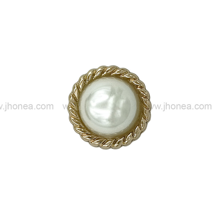 Shiny Gold Round Shape Engraved Rim Pearl Metal Button