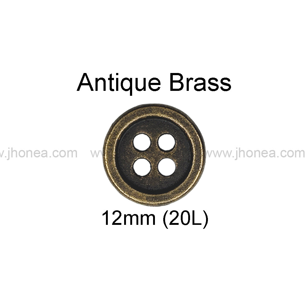 12mm(20L) Classic Antique Brass Finish 4-Hole Shirt/Kurta Metal Buttons