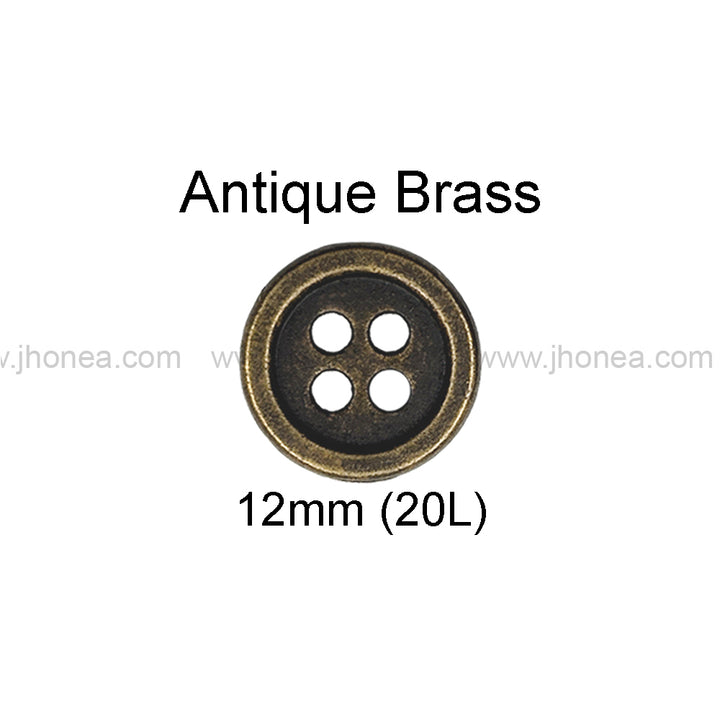 12mm(20L) Classic Antique Brass Finish 4-Hole Shirt/Kurta Metal Buttons