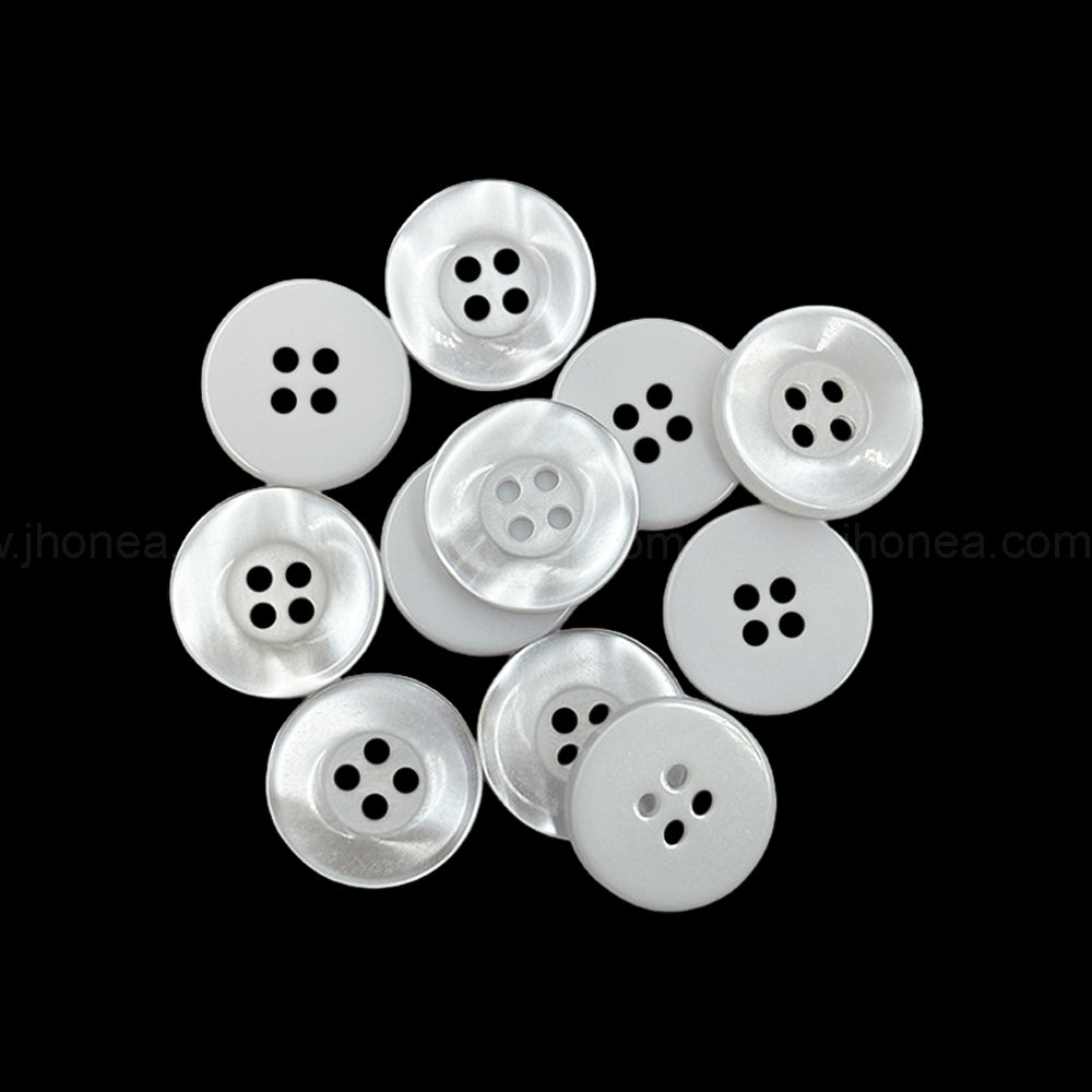 Glossy 15mm (24L) Pearlescent White 4-Hole Polyester Button