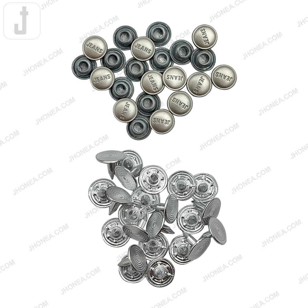 7mm matte silver jeans rivet fastener studs with alloy top caps and aluminum nails for denim, leather craft, bags, jackets, and DIY sewing projects.