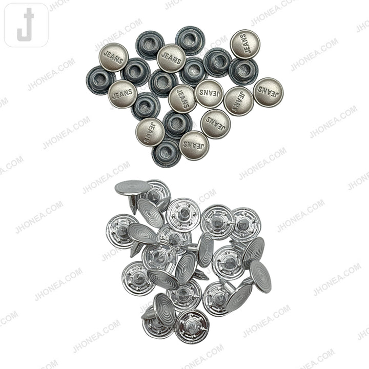 7mm matte silver jeans rivet fastener studs with alloy top caps and aluminum nails for denim, leather craft, bags, jackets, and DIY sewing projects.