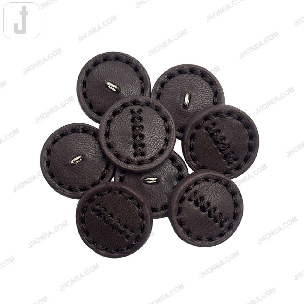 Dark Brown 25mm Elegant Stitched PU Leather Down Loop Button