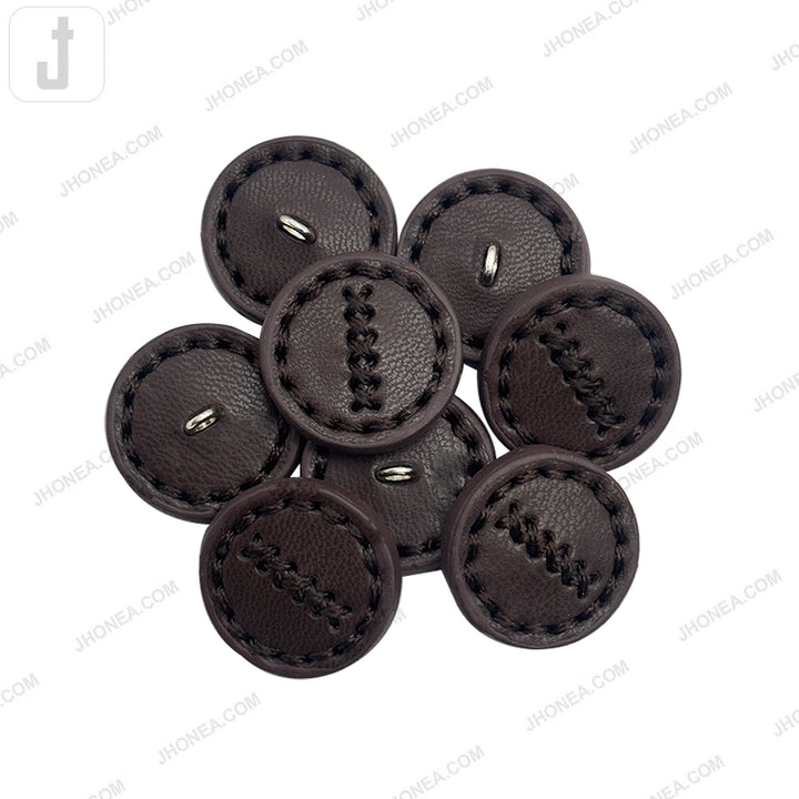 Dark Brown 25mm Elegant Stitched PU Leather Down Loop Button