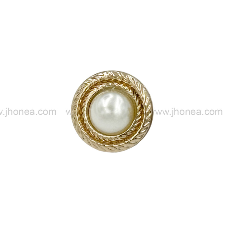 Shiny Gold Round Shape Pearl Metal Button with Downhole Loop