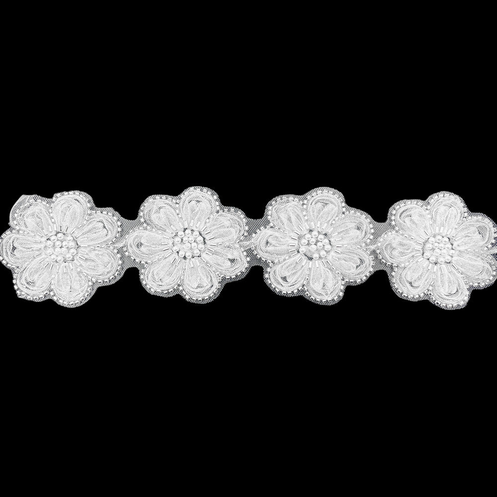 Exquisite Dyeable Mesh Beaded Flower Lace Applique for Dresses & Bridal Wear