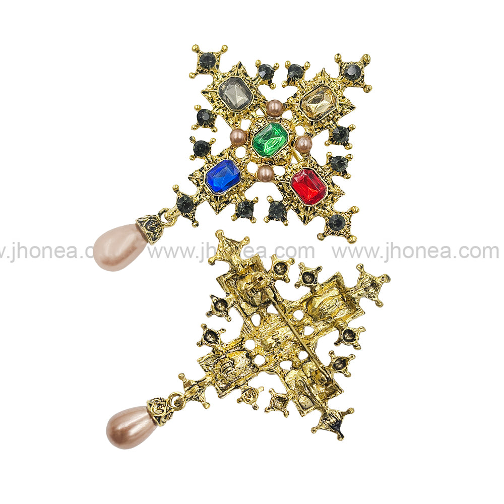 Beautiful Vintage Multicolour Diamond & Pearl Brooch Pin