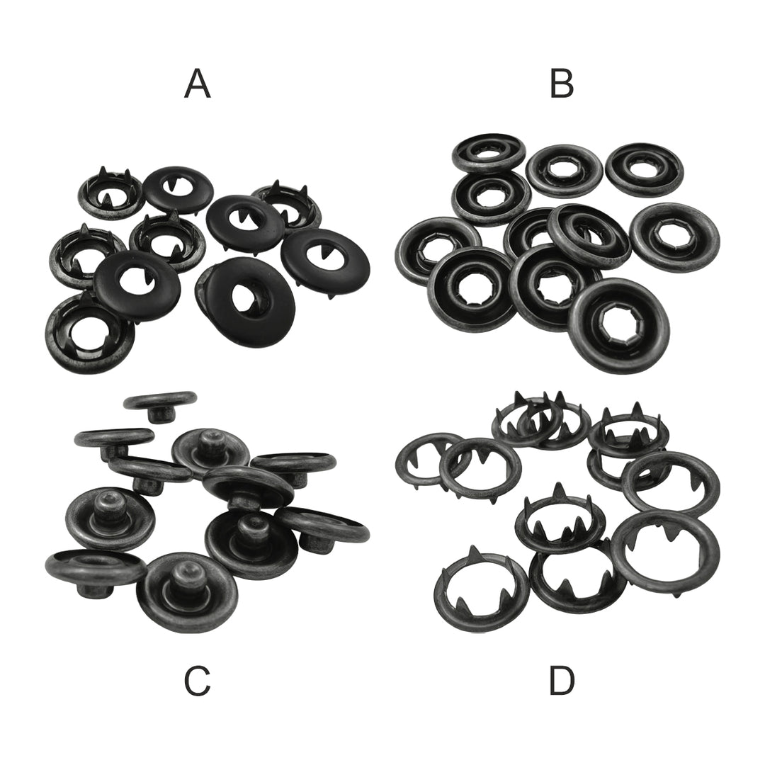 Matte Black with Gunmetal 4-Part Prong Snap Button Fasteners for Shirts/Kurta