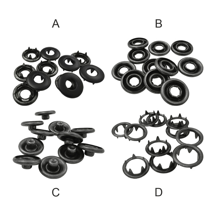 Matte Black with Gunmetal 4-Part Prong Snap Button Fasteners for Shirts/Kurta