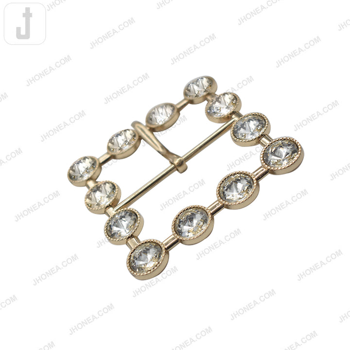 Glamorous Sparkling Square Shiny Gold Diamond Belt Buckle