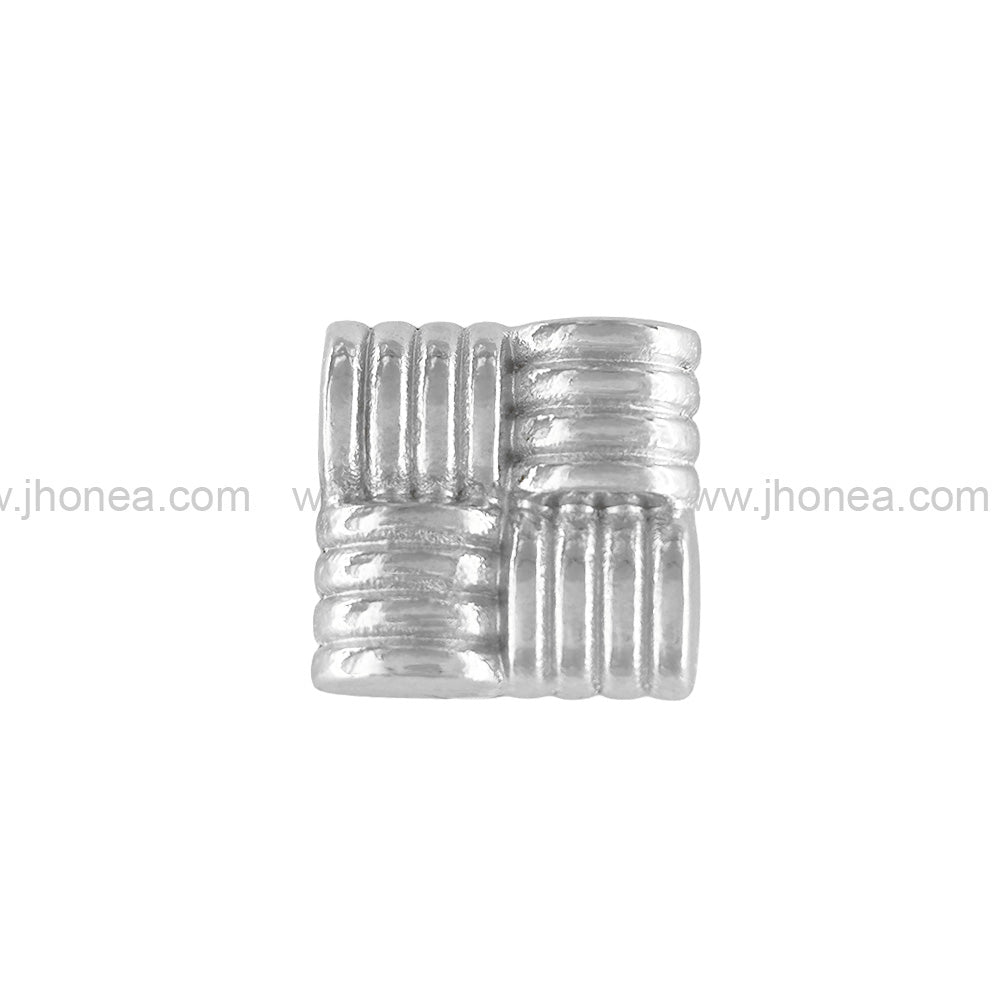 Eye-Catching Square Ribbed Design Shiny Silver Loop Shank Metal Button