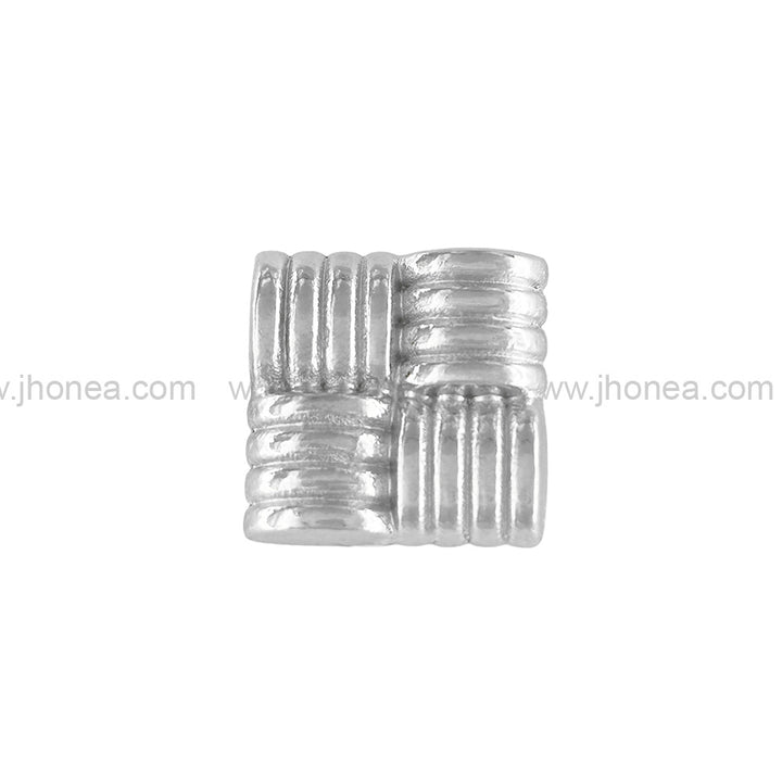 Eye-Catching Square Ribbed Design Shiny Silver Loop Shank Metal Button
