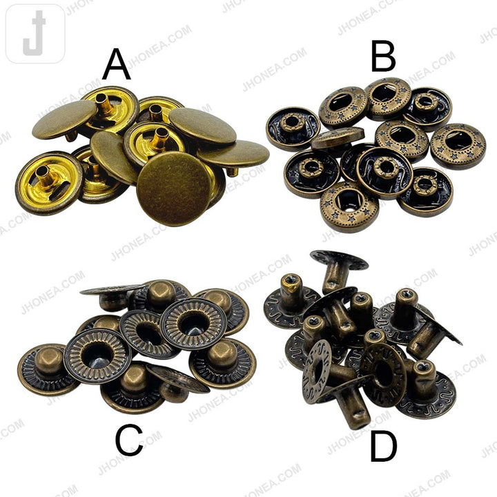 Premium Smooth Brass 4-Part Snap Button for Garments and Wallets