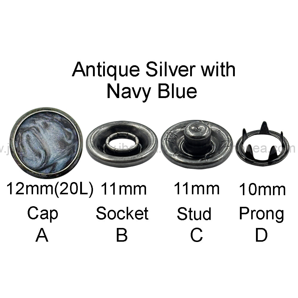 Durable Antique Silver Finish 12mm Prong Snap Button for Denim Clothing