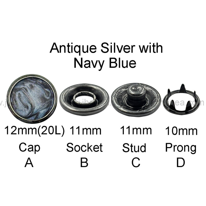 Durable Antique Silver Finish 12mm Prong Snap Button for Denim Clothing