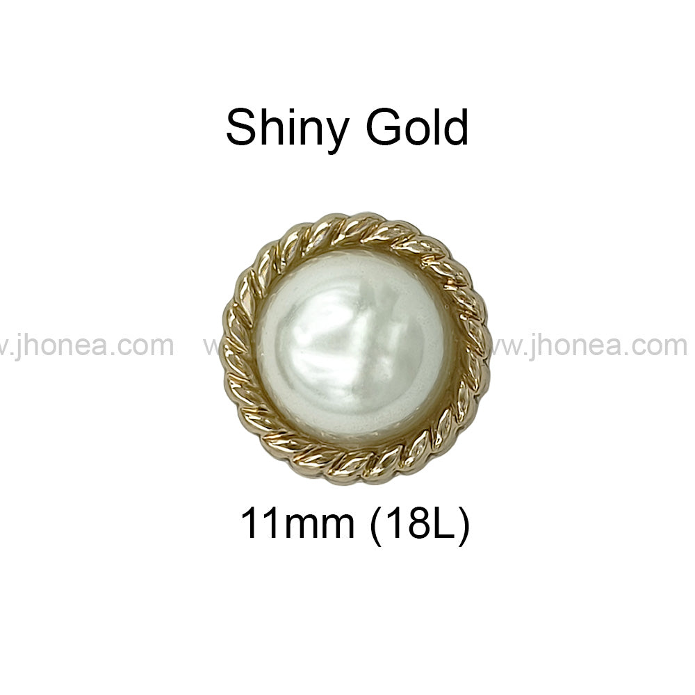 Shiny Round Shape Engraved Rim Pearl Metal Button