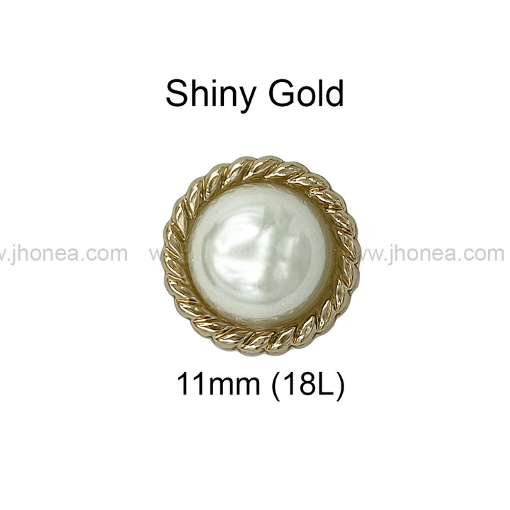 Shiny Round Shape Engraved Rim Pearl Metal Button