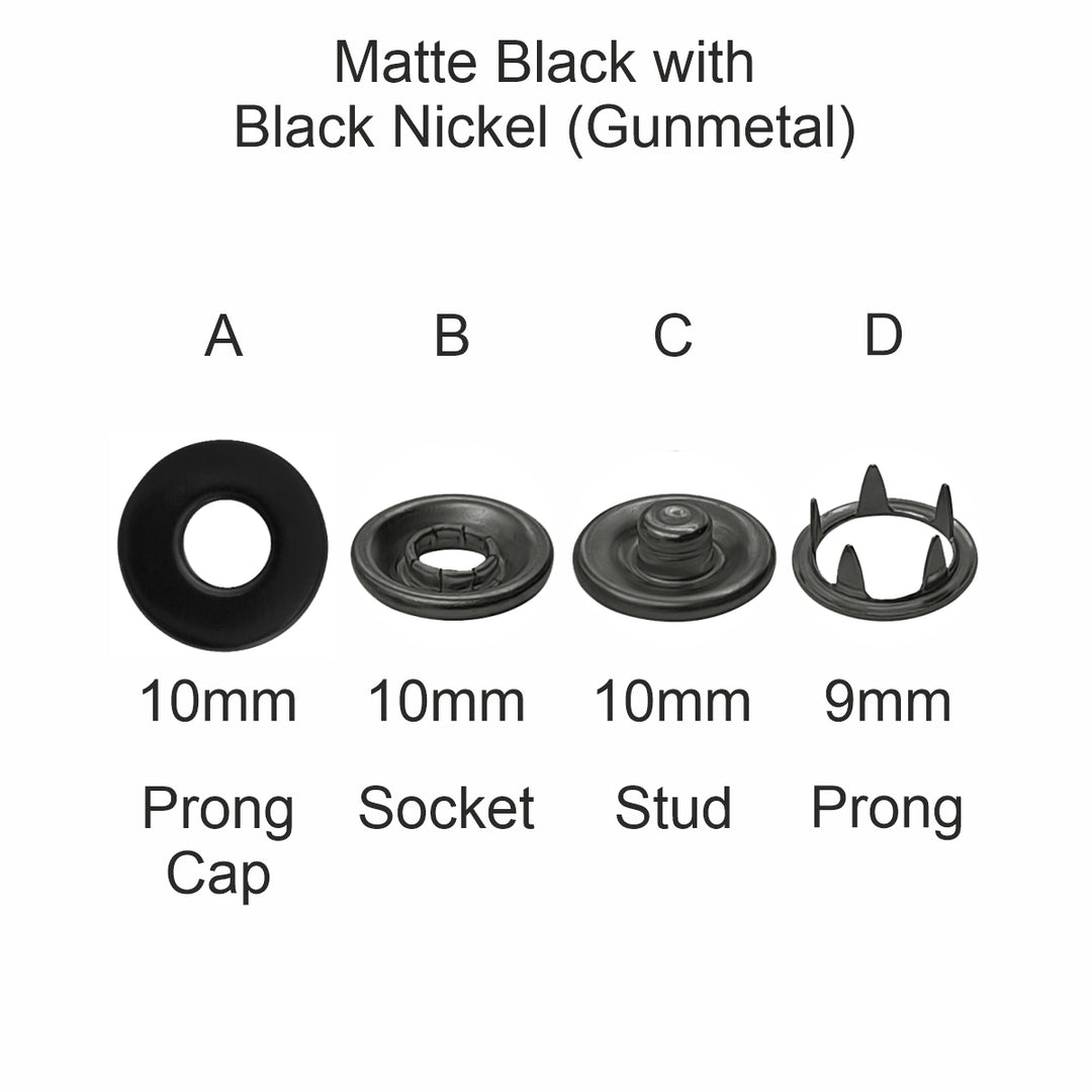 Matte Black with Gunmetal 4-Part Prong Snap Button Fasteners for Shirts/Kurta