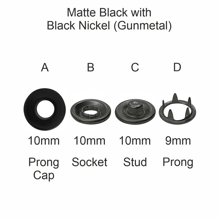 Matte Black with Gunmetal 4-Part Prong Snap Button Fasteners for Shirts/Kurta