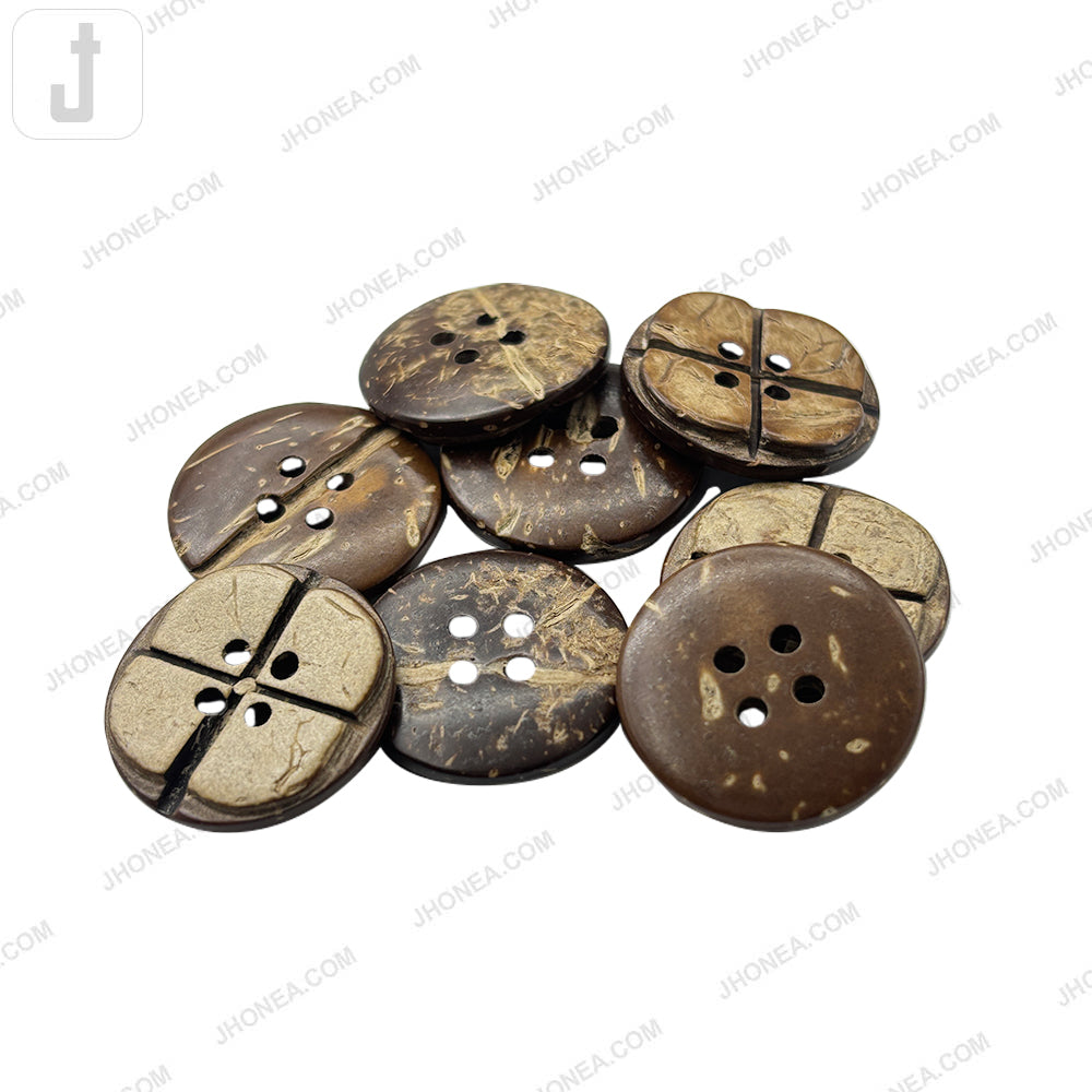 Natural Round 4-Hole Smooth Finish Coco Shell Buttons