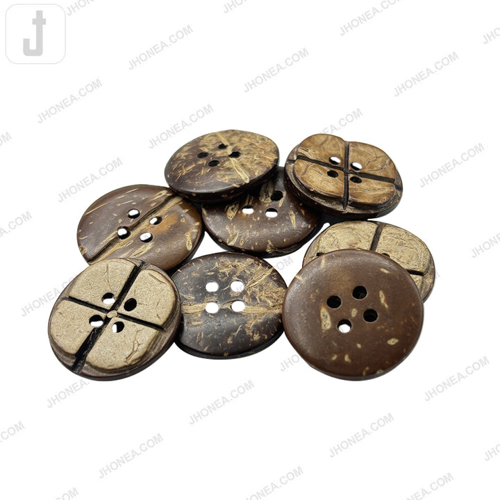 Natural Round 4-Hole Smooth Finish Coco Shell Buttons