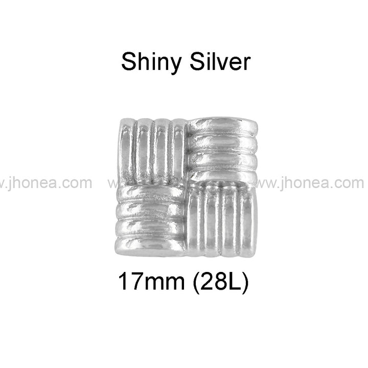 Eye-Catching Square Ribbed Design Shiny Finish Loop Shank Metal Button