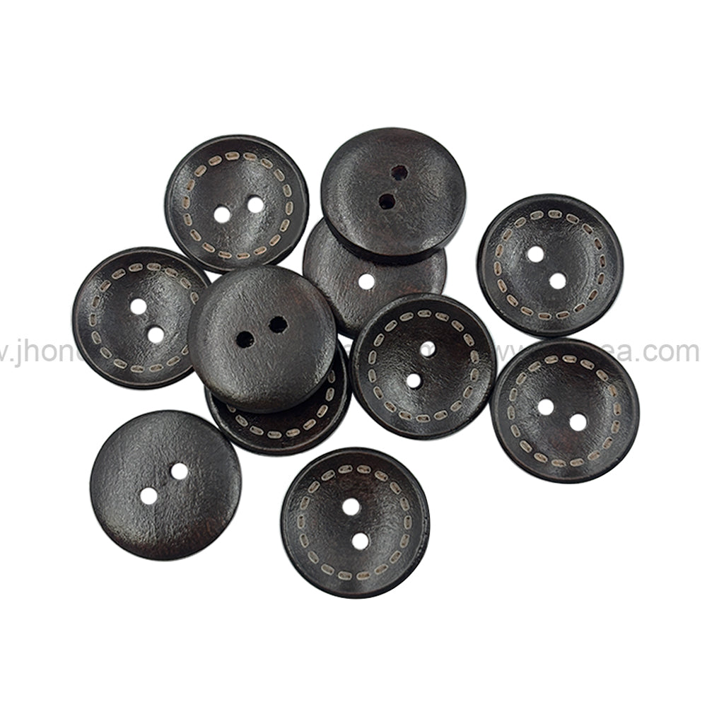 Round Shape 2-Hole Classic Dark Brown Hollow Wooden Buttons
