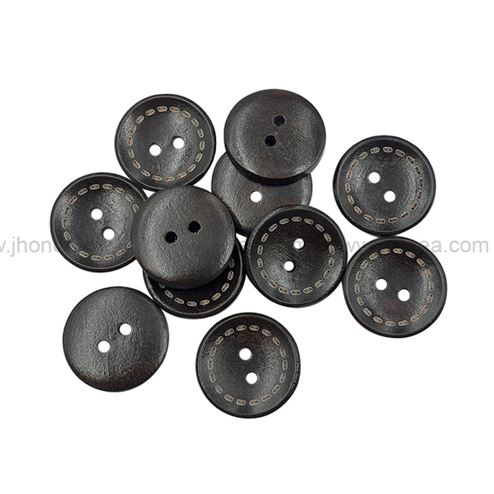 Round Shape 2-Hole Classic Dark Brown Hollow Wooden Buttons
