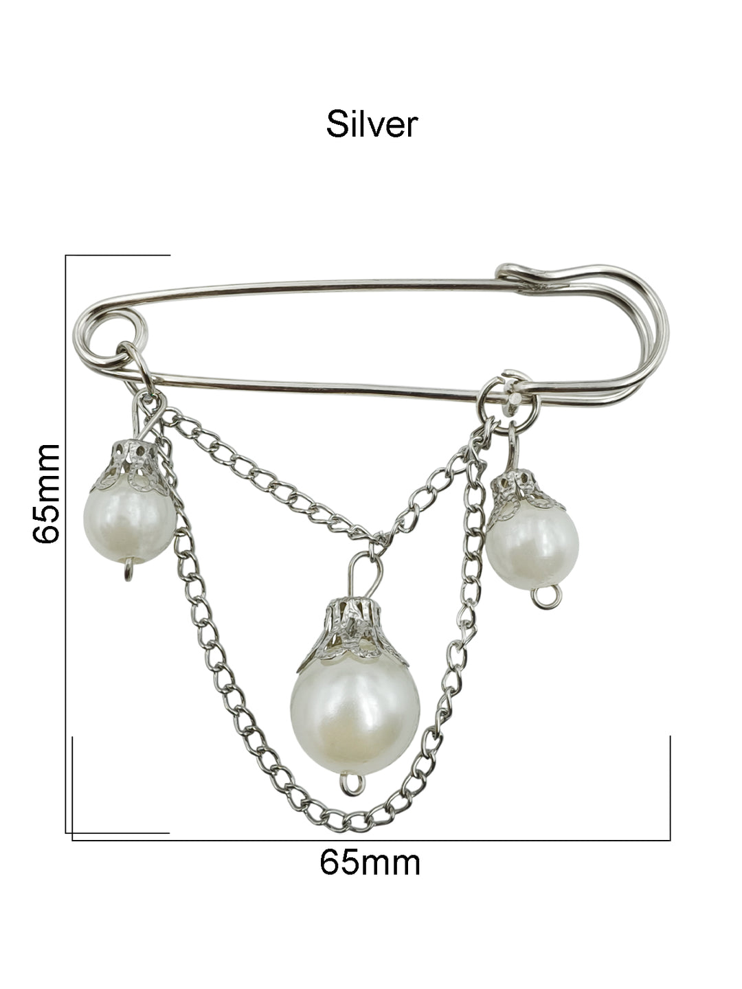 Elegant Silver Finish Pearl Drop Chain Brooch Pin