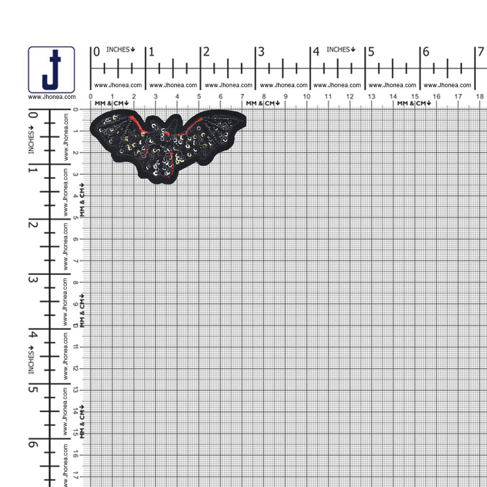 Black with Red Bat Shape Sequins Bird Patch for Clothing