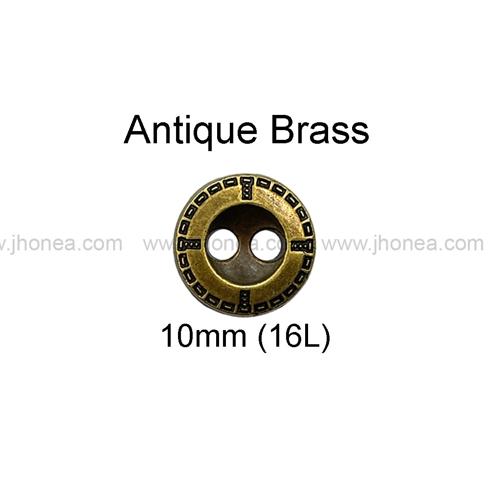 Engraved Rim 2-Hole Round Shape Shirt/Kurta Metal Buttons
