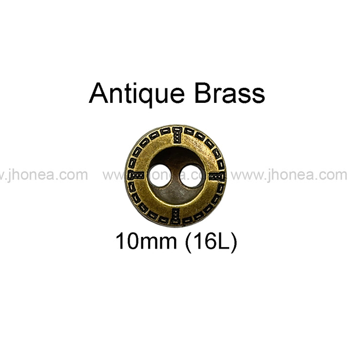 Engraved Rim 2-Hole Round Shape Shirt/Kurta Metal Buttons