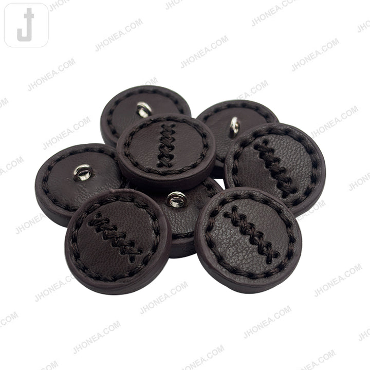 Dark Brown Elegant Stitched PU Leather Down Loop Button