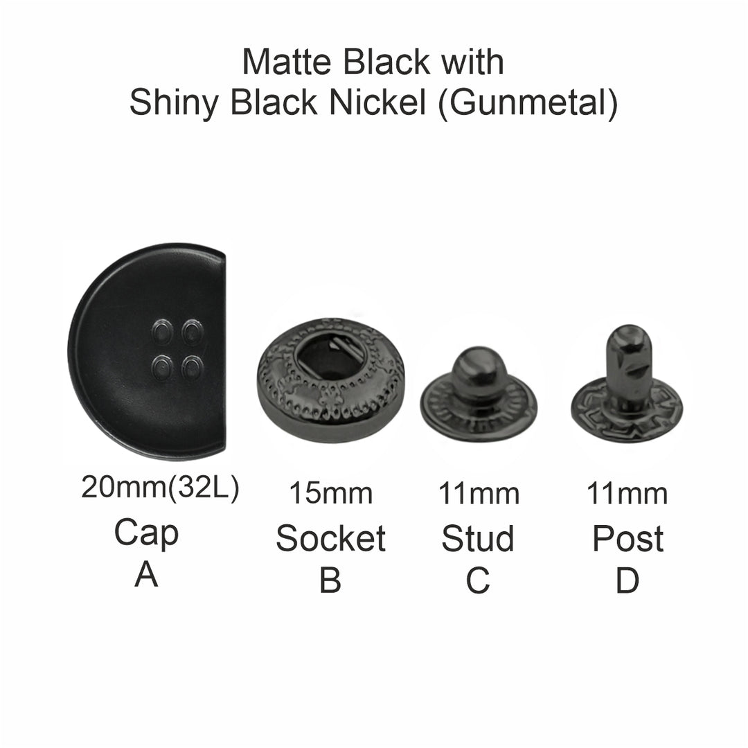 Classic Black Metal 4 Part Snap Button Fasteners for Clothing/Bags/Leather