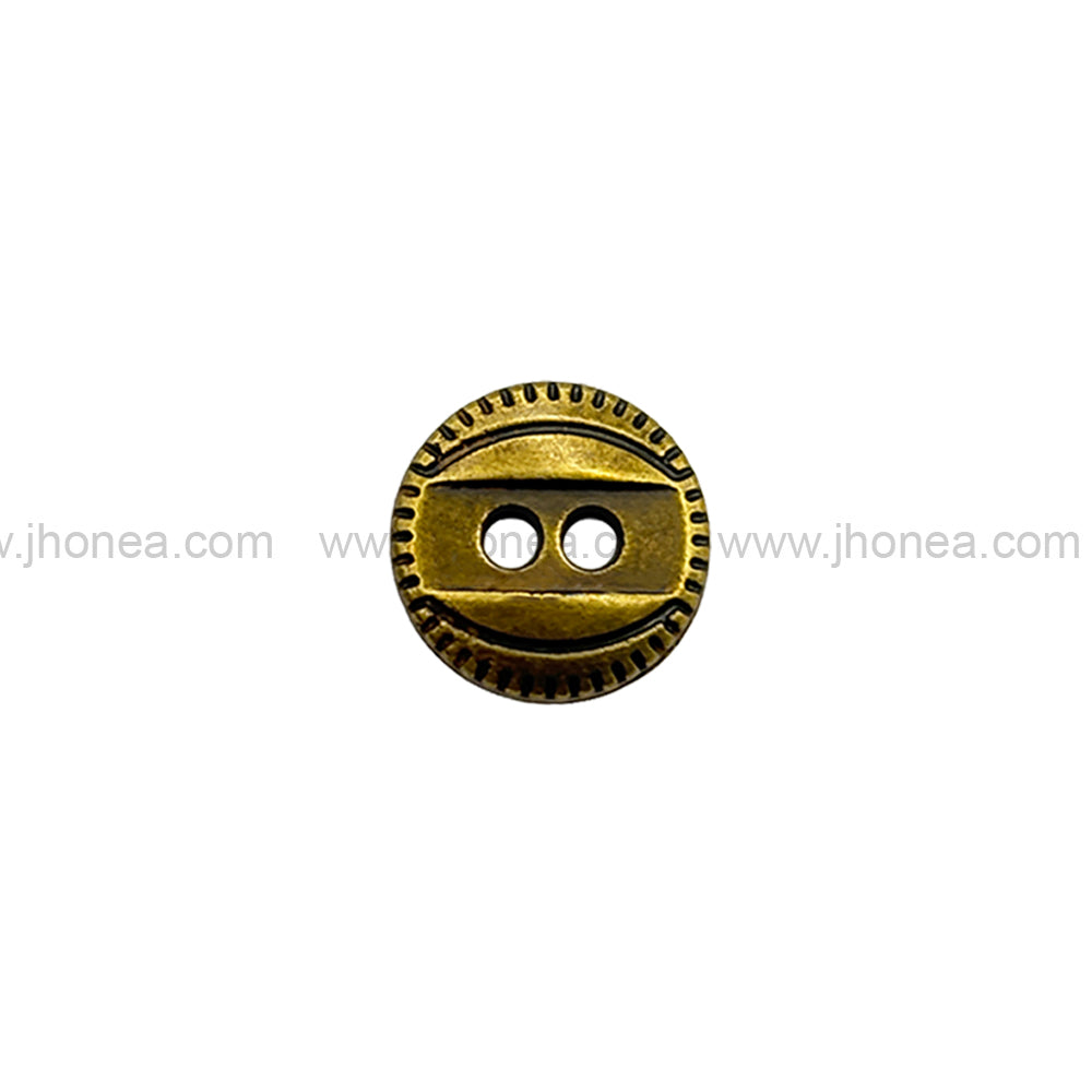 Western Style 2-Hole Round Shape Antique Brass Metal Button for Dresses