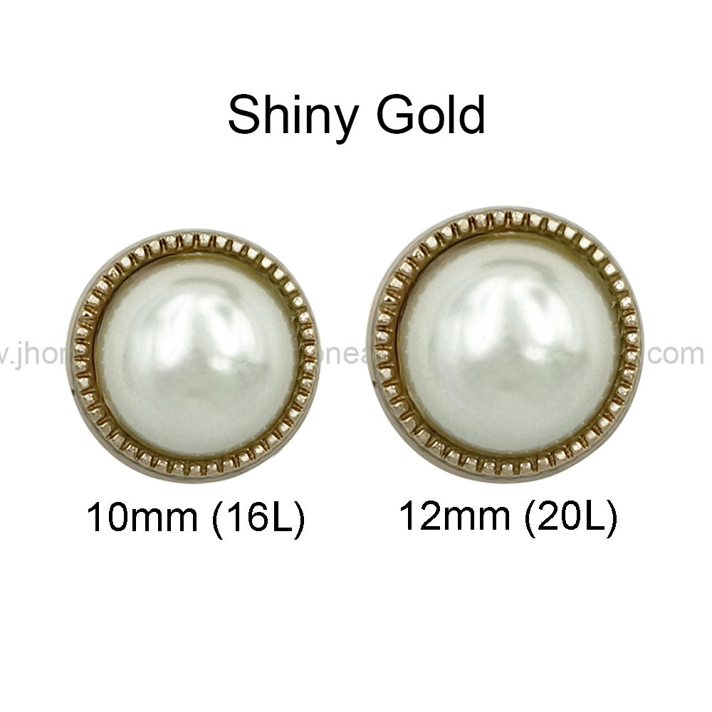 Premium Shiny Gold & Silver Round Shape Pearl Button