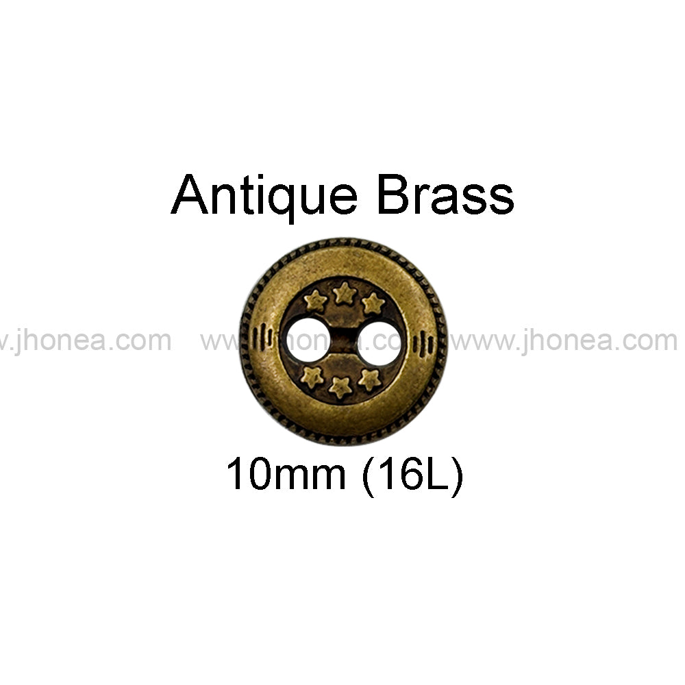 Premium Round Shape Stars Engraved 2-Hole Metal Buttons