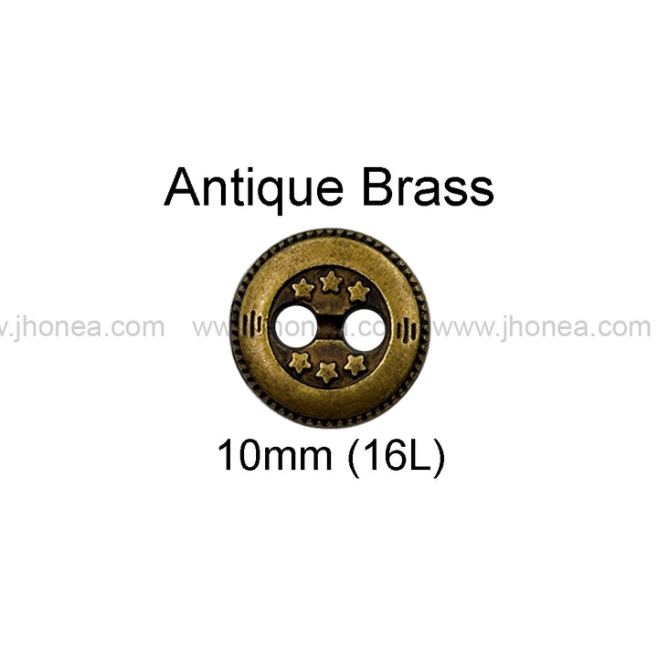 Premium Round Shape Stars Engraved 2-Hole Metal Buttons