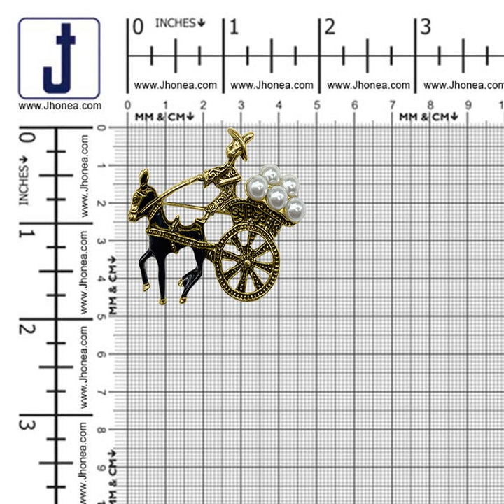 Antique Gold Horse Cart Pearl Brooch Pin